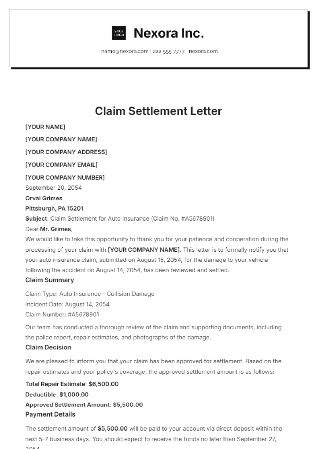 Free Claim Letter Templates Editable And Printable
