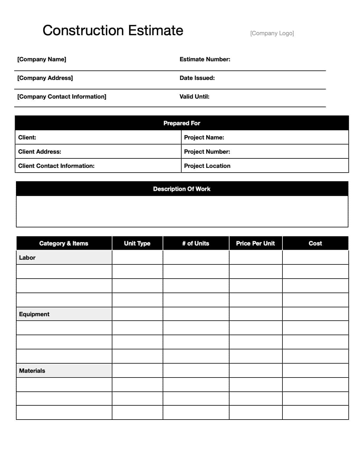 Free Construction Templates Download Print Invoices Contracts 