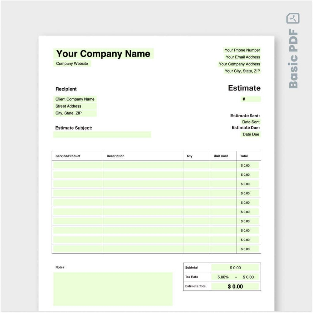 Free Printable Blank Estimate Forms