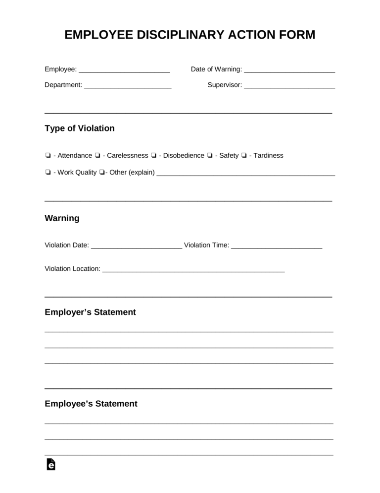 Free Employee Disciplinary Action Discipline Form PDF Word 