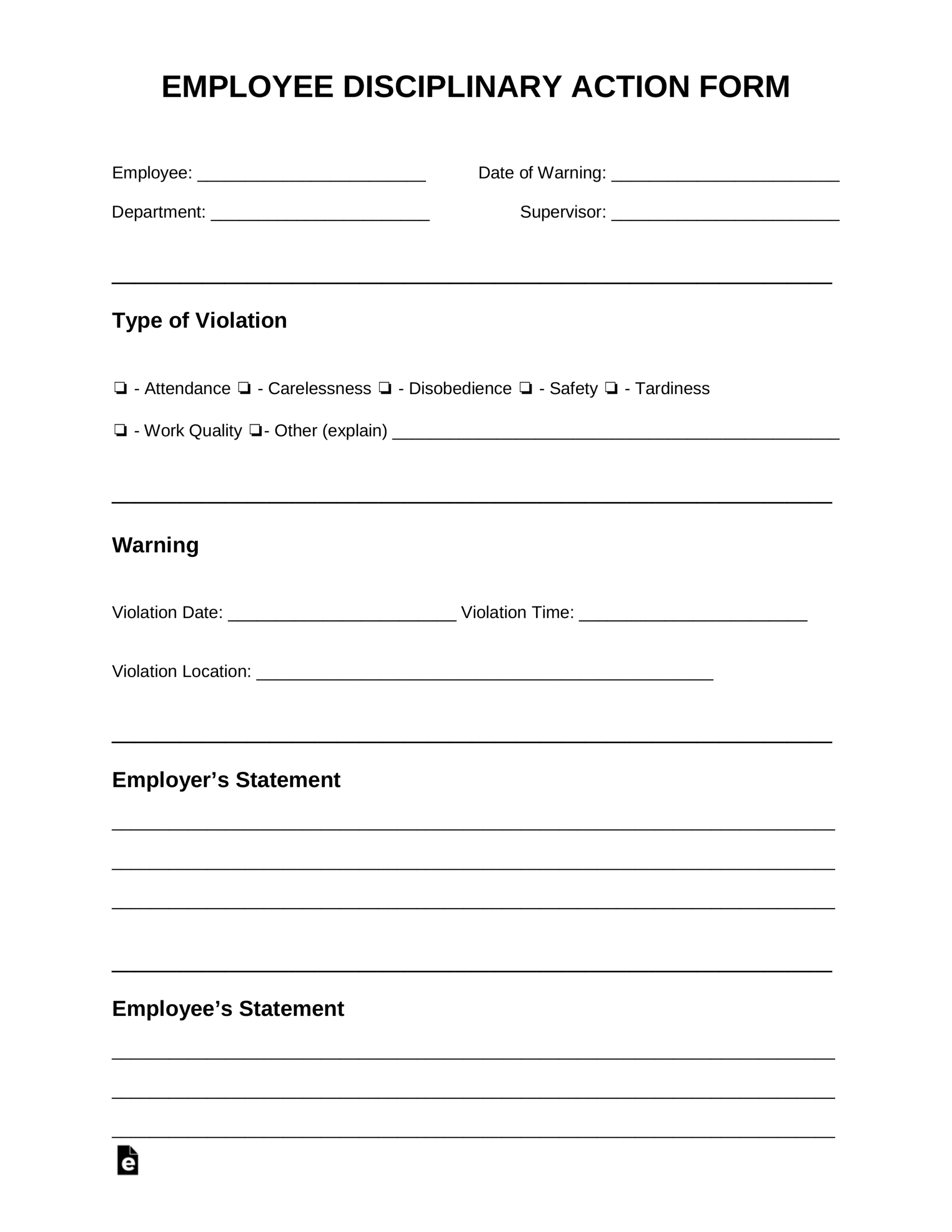 Free Employee Disciplinary Action Discipline Form PDF Word 