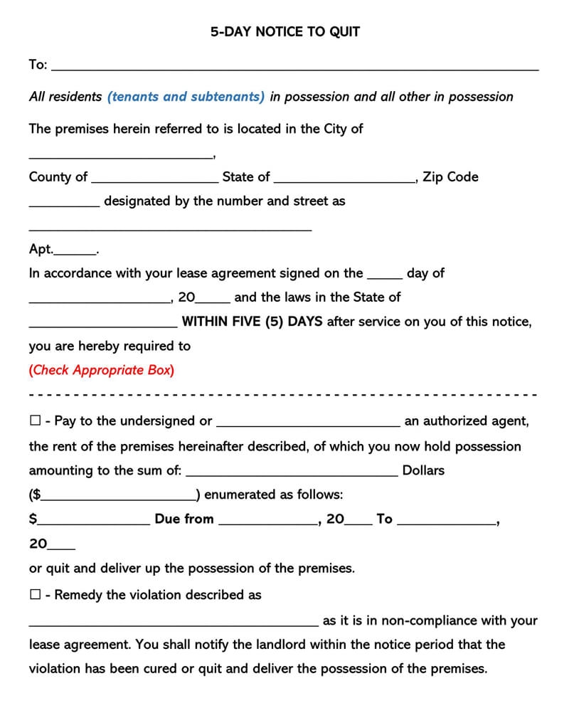 Free Printable 5 Day Notice Virginia Form