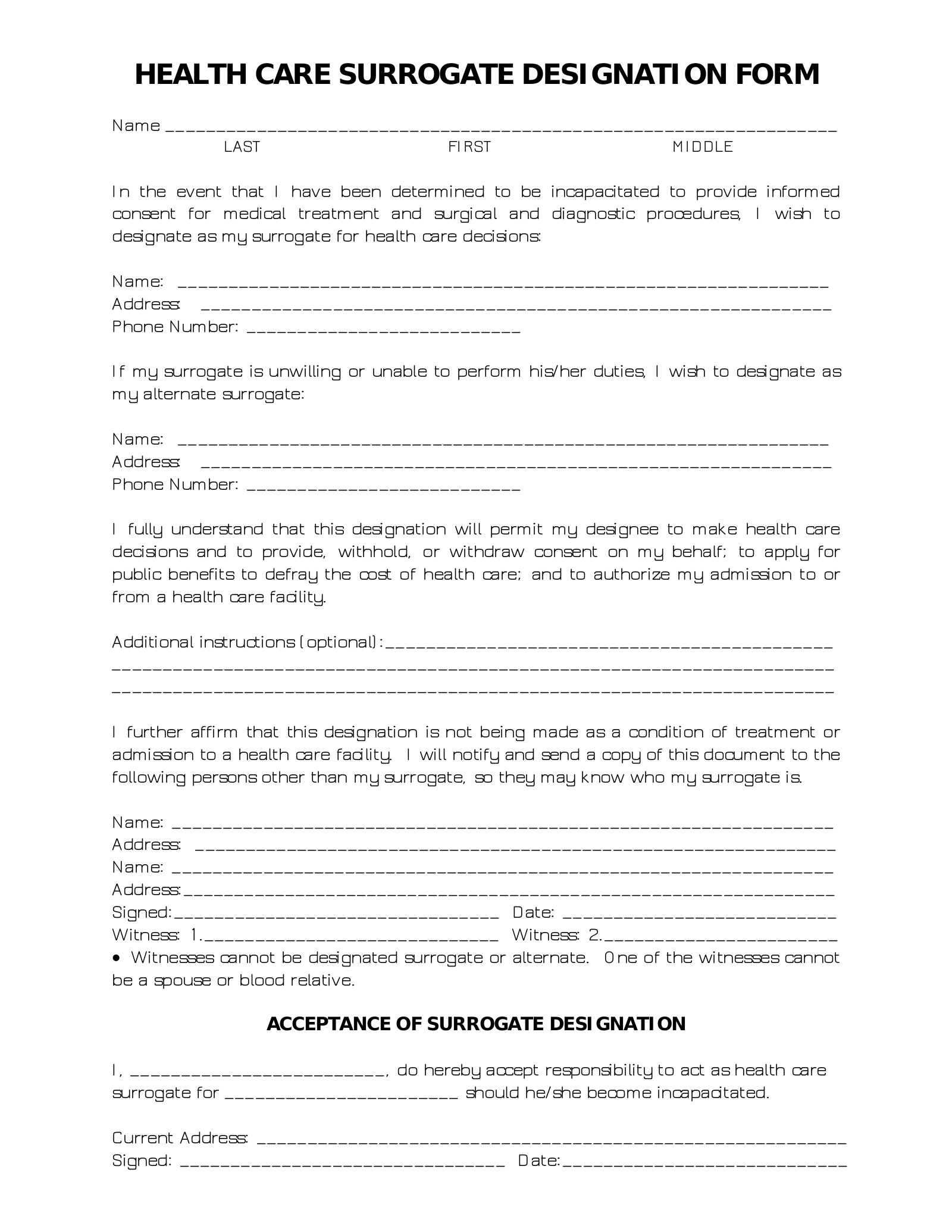 Free Printable Health Care Directive Form