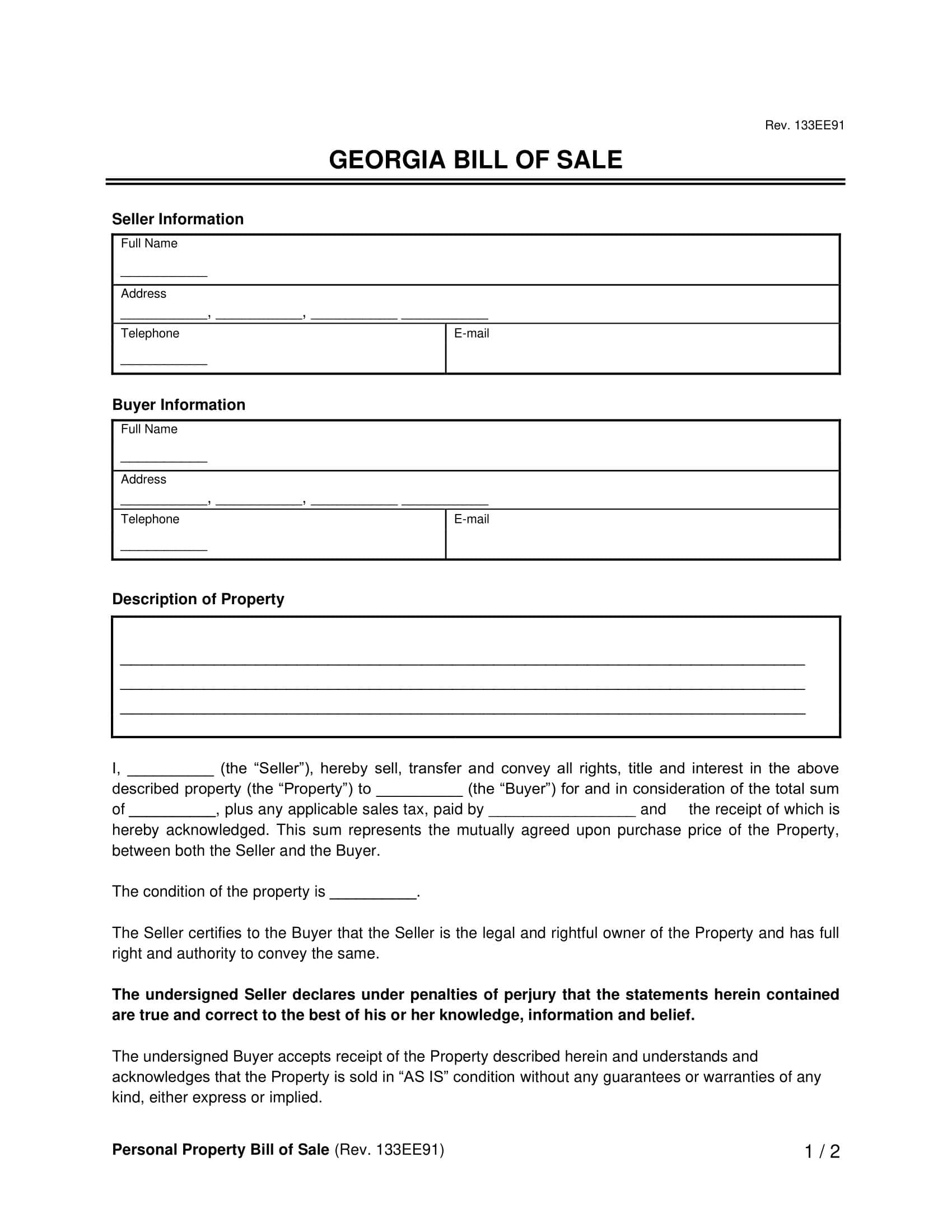 Free Georgia Bill Of Sale Forms Printable PDF U0026 Word