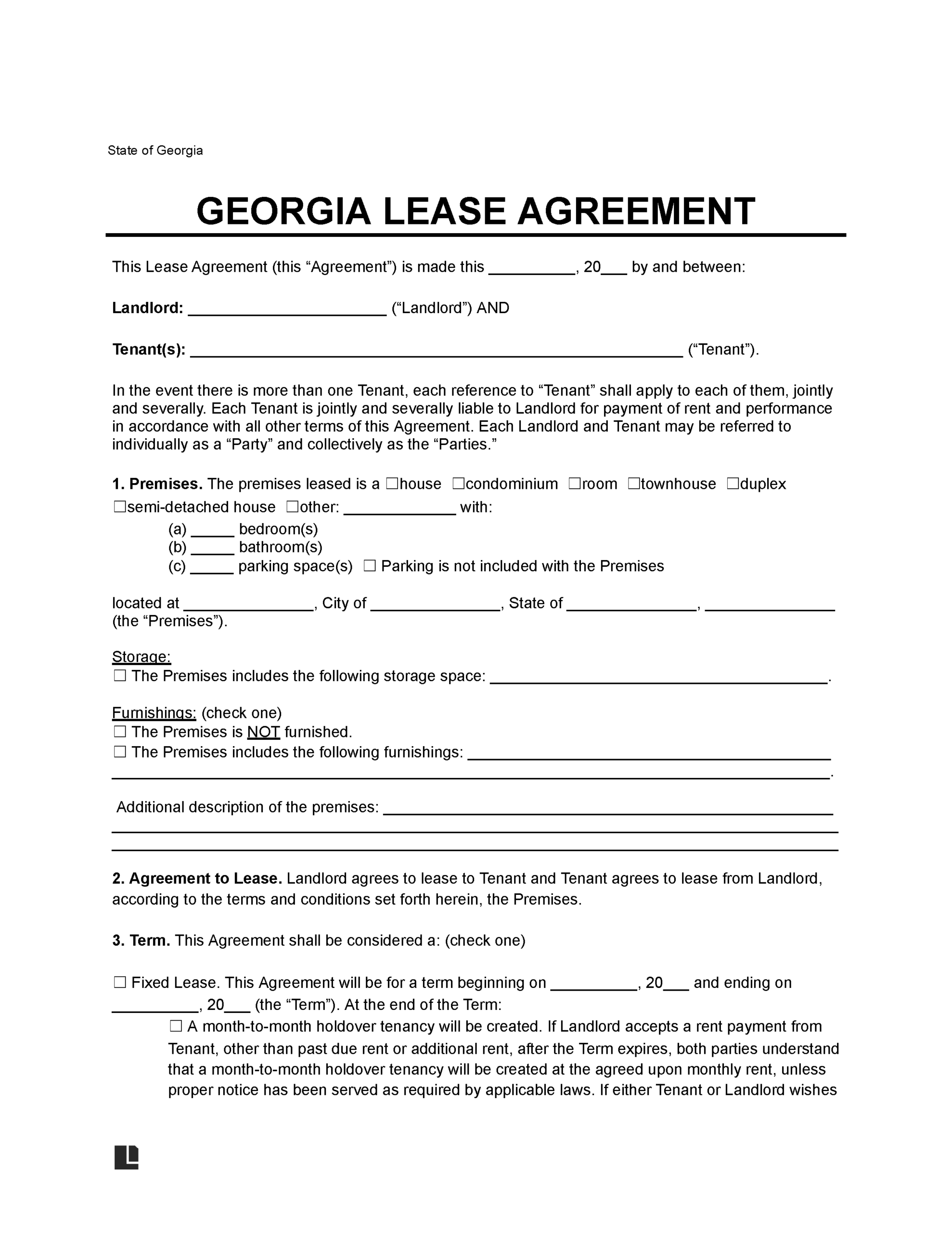 Free Georgia Lease Agreement Templates 6 PDF U0026 Word