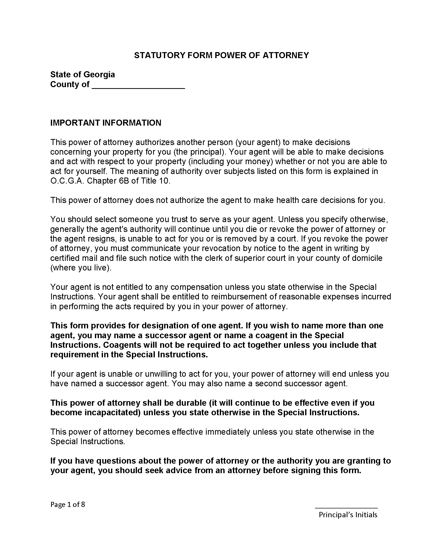 Free Georgia Power Of Attorney Forms 8 PDF