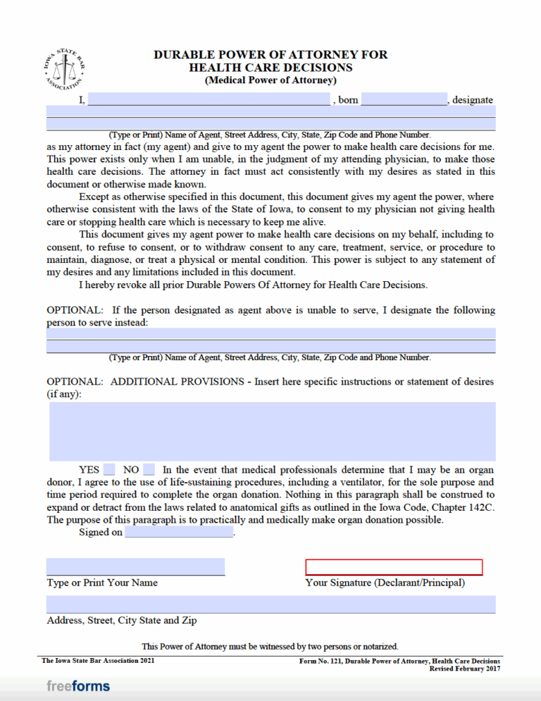Free Iowa Medical Power Of Attorney Form PDF