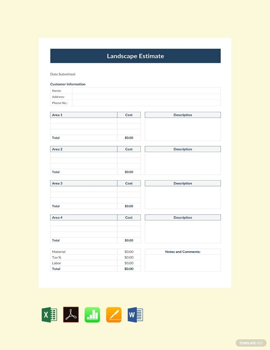 Free Landscape Estimate Templates Editable And Printable