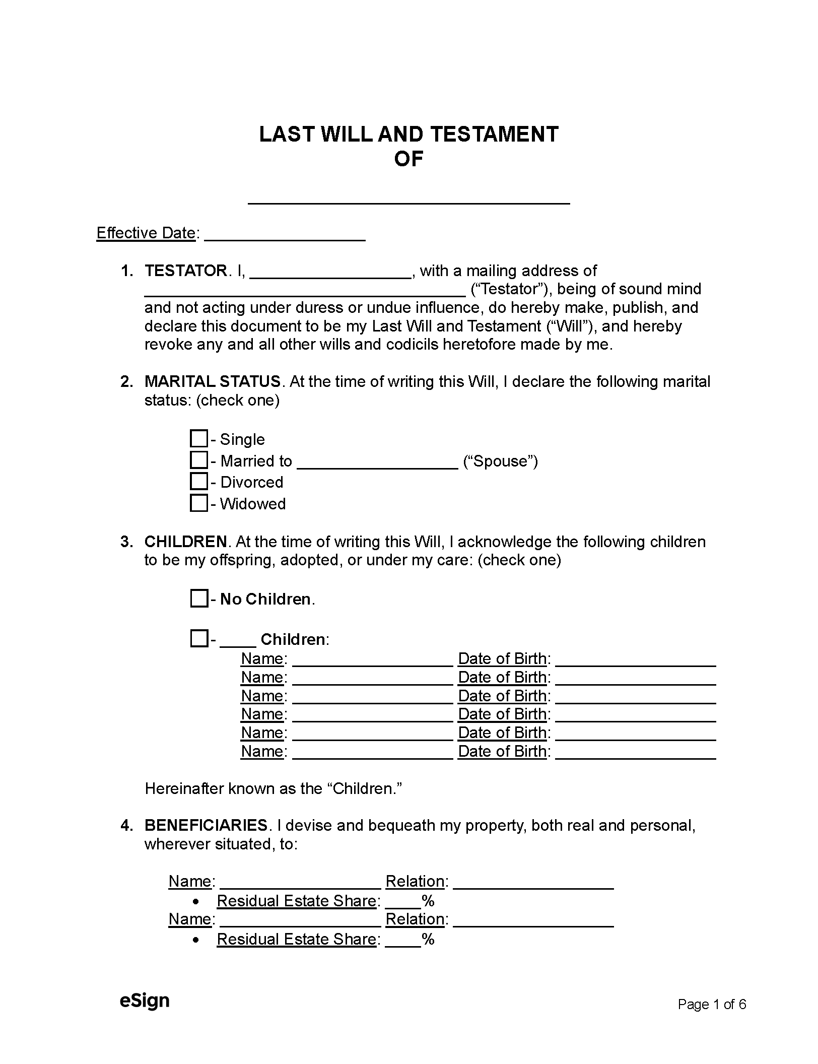 Printable Free Will Forms To Print