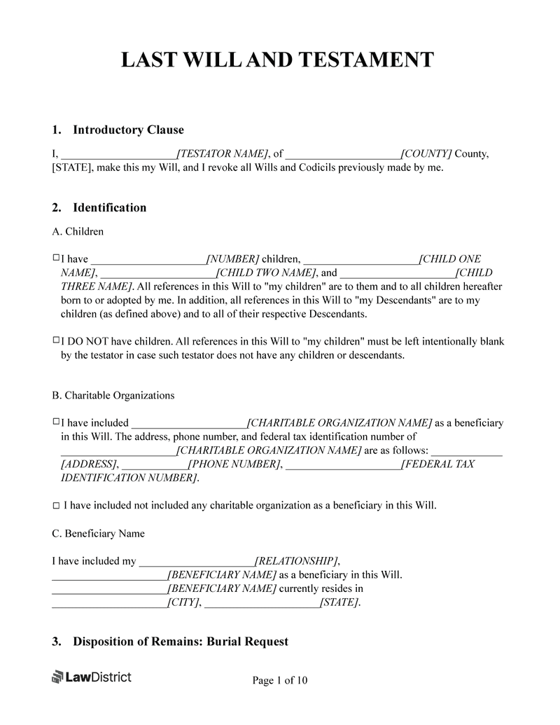 Free Florida Last Will And Testament Printable Downloadable Form
