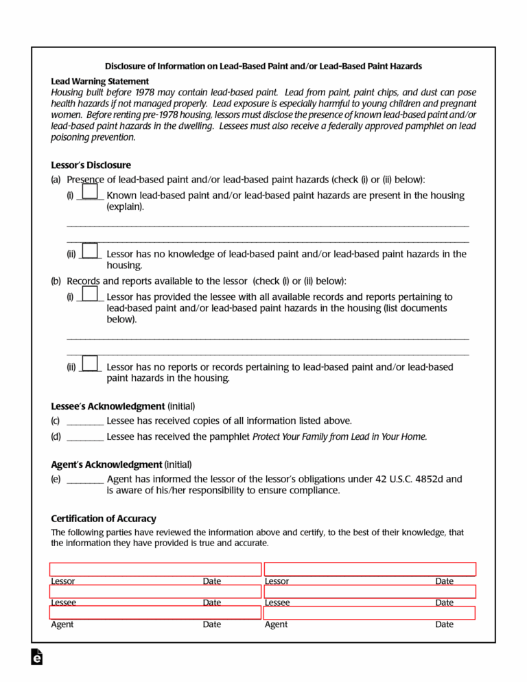 Free Lead Based Paint Disclosure Forms For Sellers U0026 Landlords 