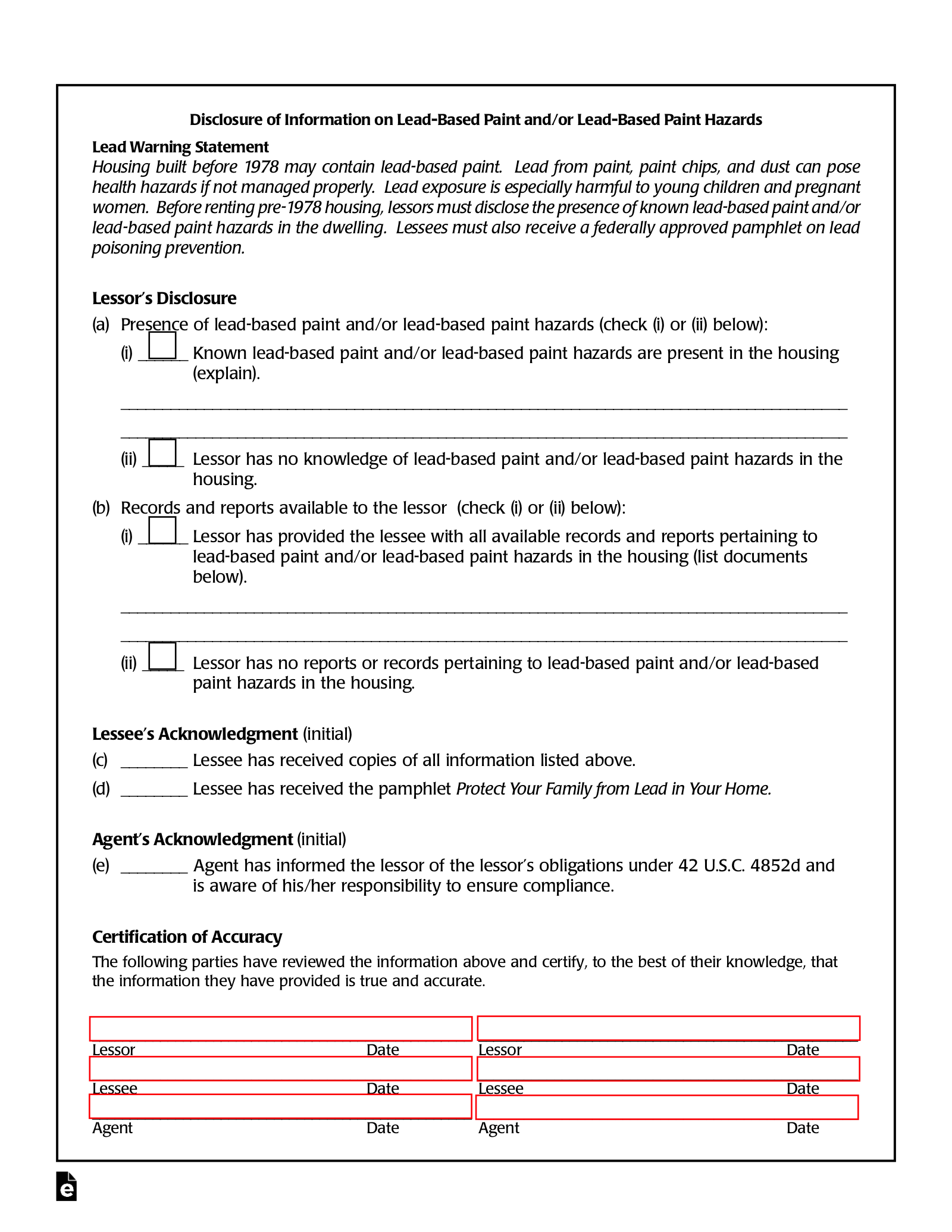 Free Lead Based Paint Disclosure Forms For Sellers U0026 Landlords 