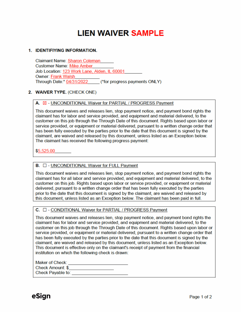 Free Lien Waiver Forms PDF Word