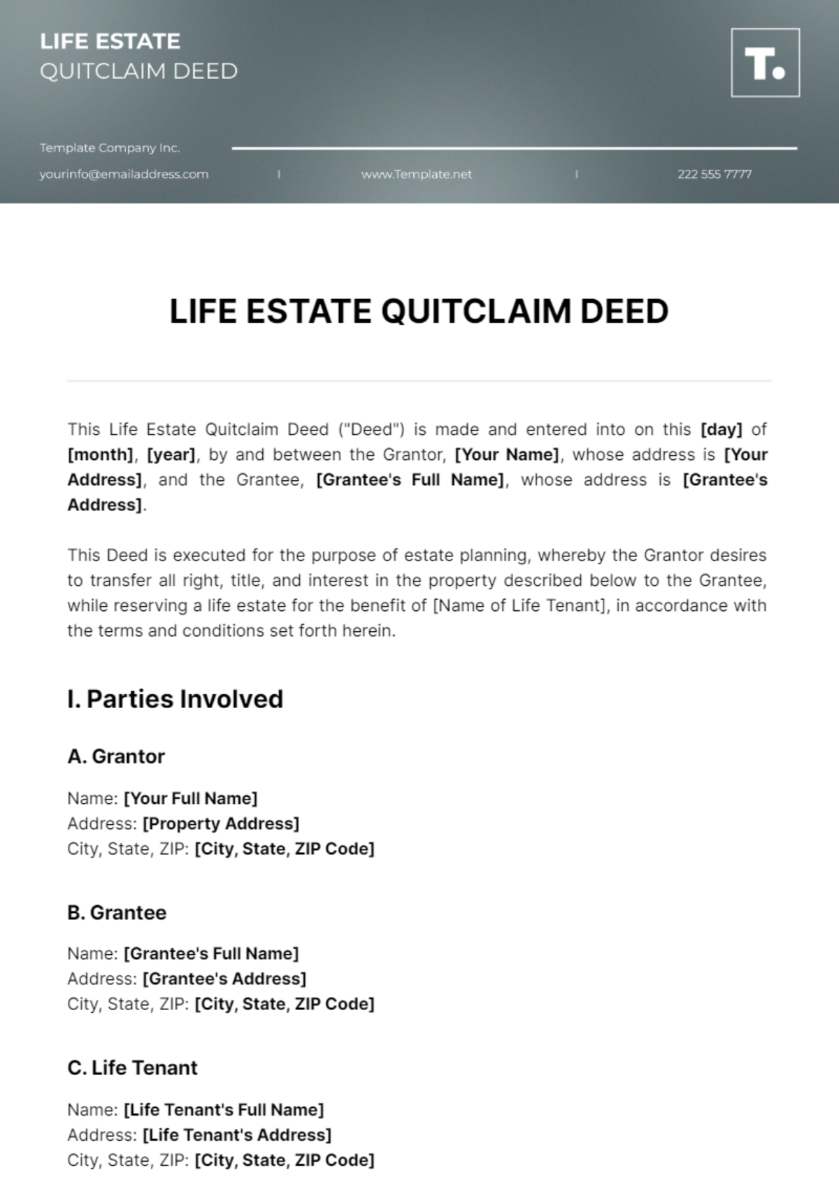 Free Life Estate Quitclaim Deed Template To Edit Online