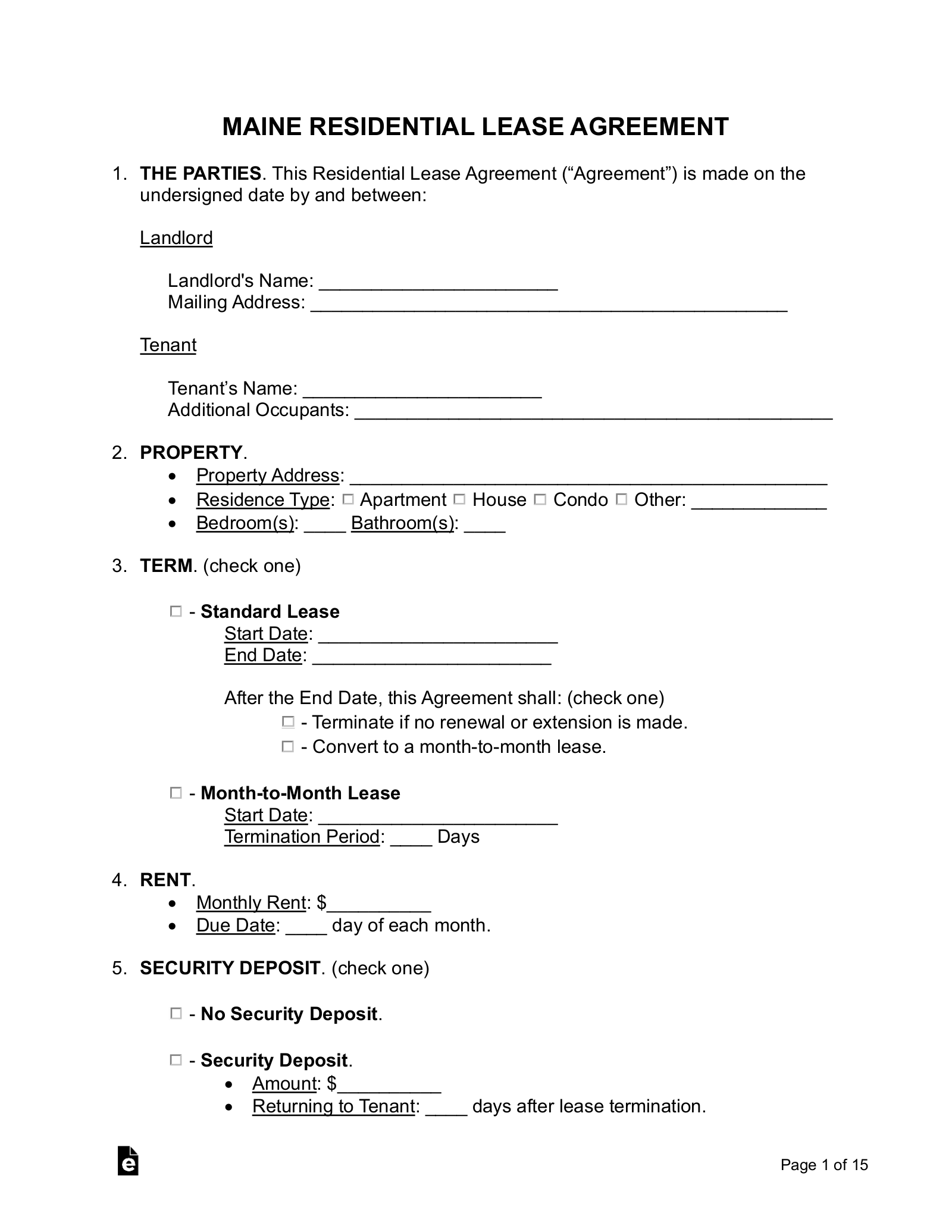 Free Maine Lease Agreement Templates 6 PDF Word EForms