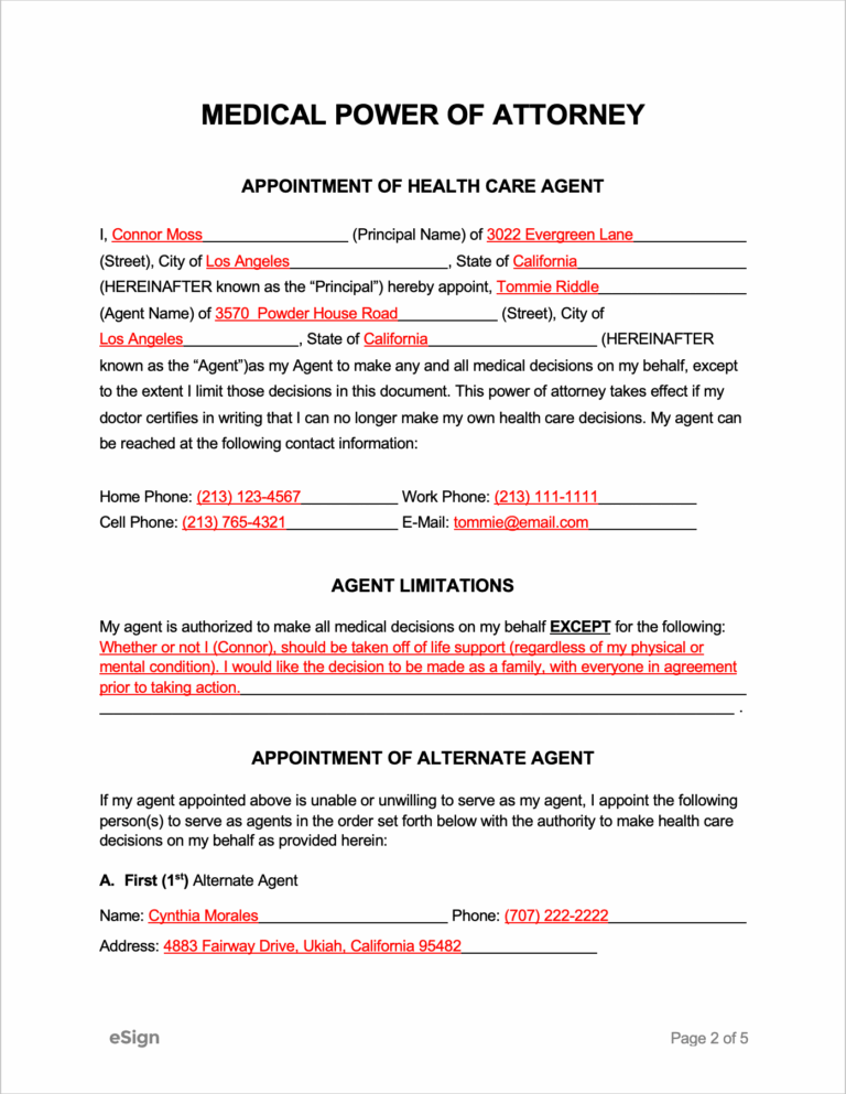 Free Medical Power Of Attorney Forms PDF Word