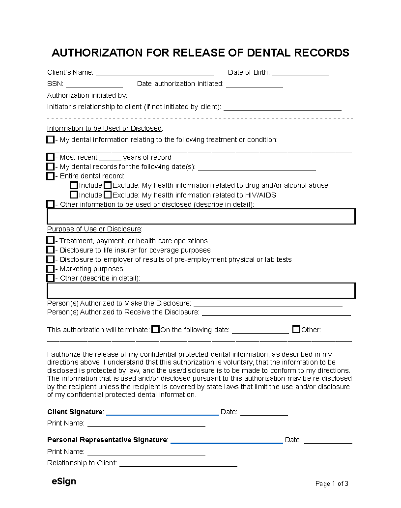 Free Printable Release Of Information Form Pdf