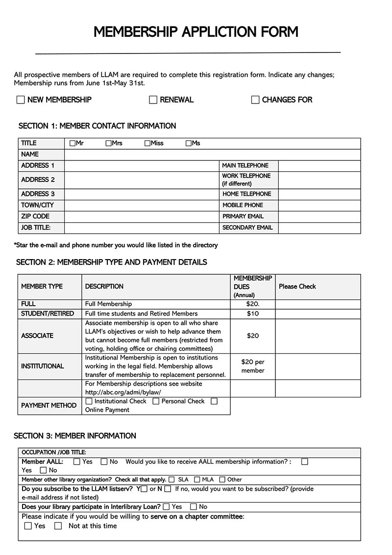 Free Printable Membership Forms