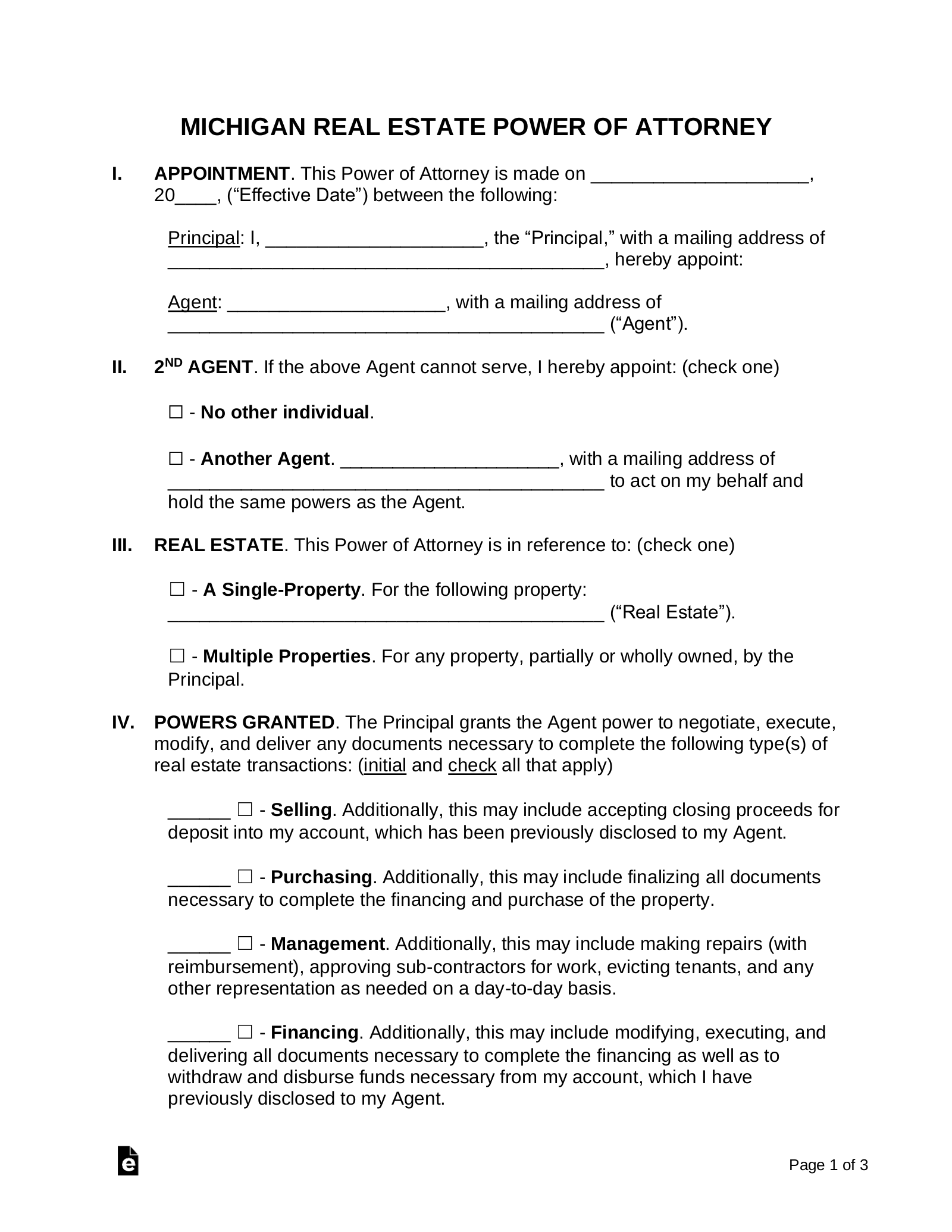 Free Printable Durable Power Of Attorney Form Michigan