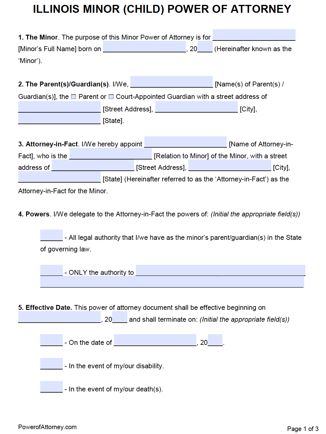 Free Minor Child Power Of Attorney Form Illinois