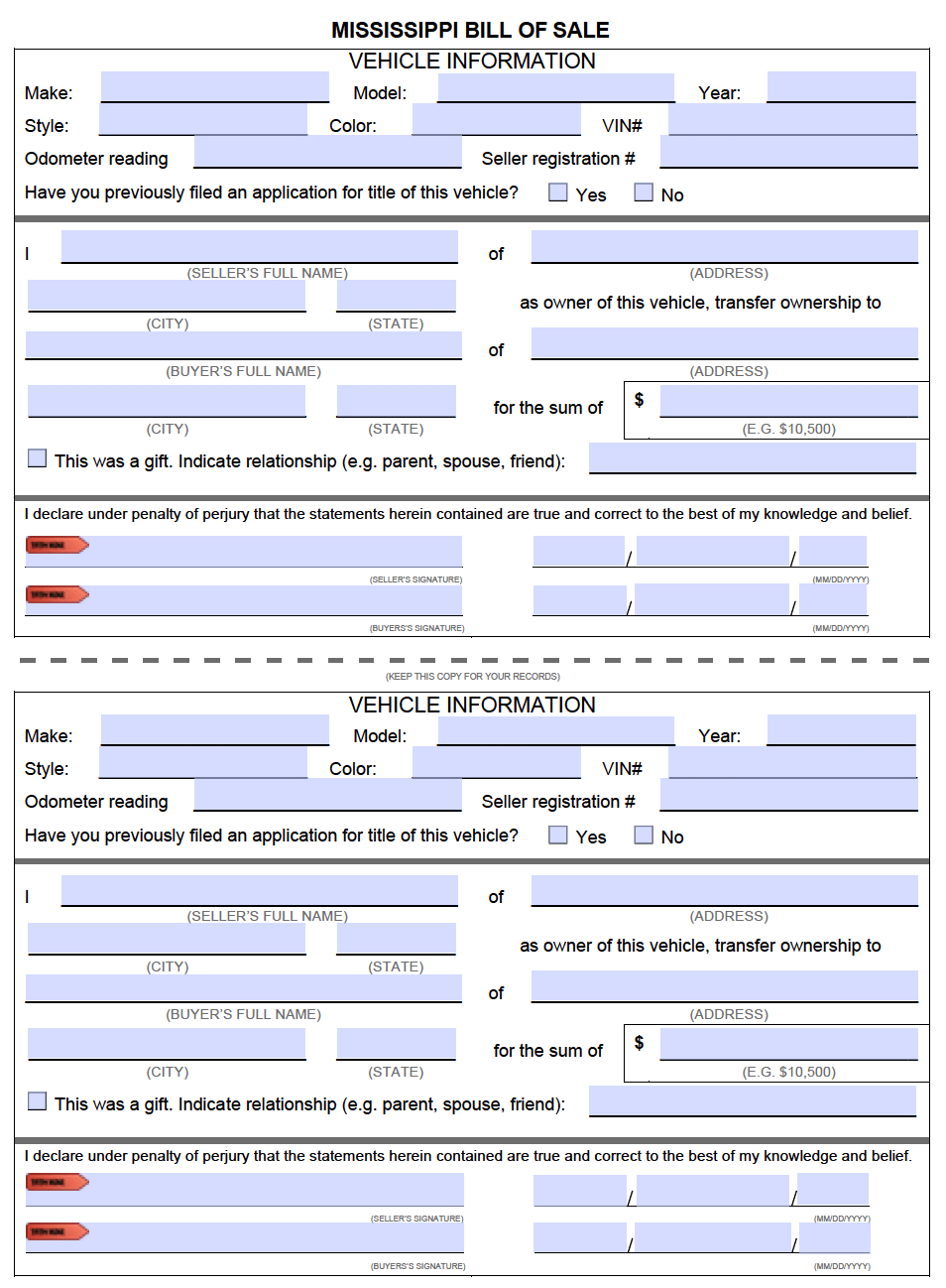 Free Printable Will Form For Mississippi