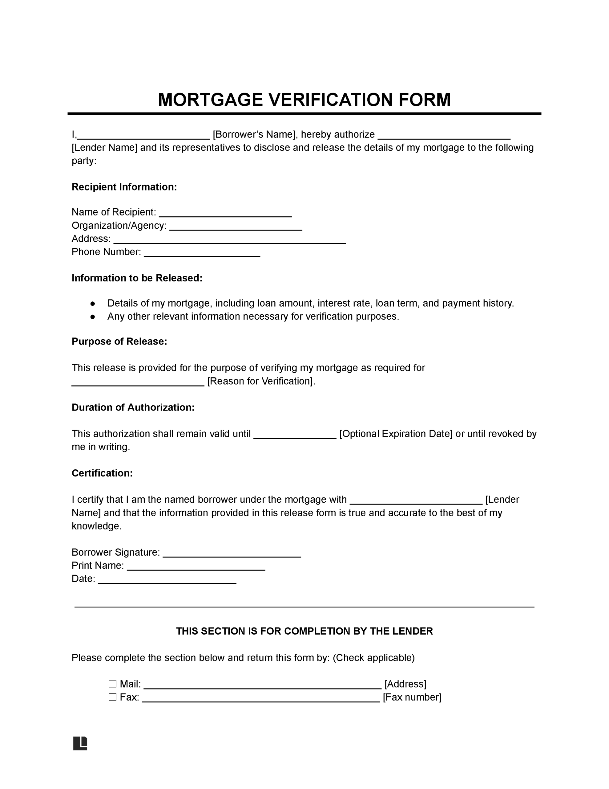 Free Mortgage Verification Form PDF U0026 Word