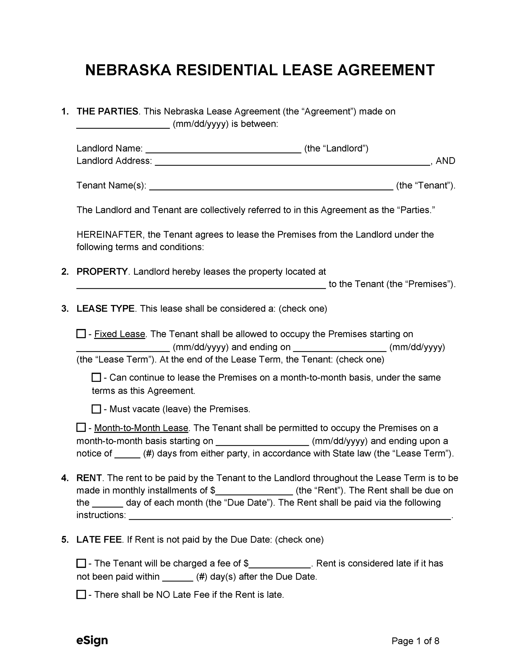 Free Nebraska Rental Lease Agreement Templates 6 PDF Word