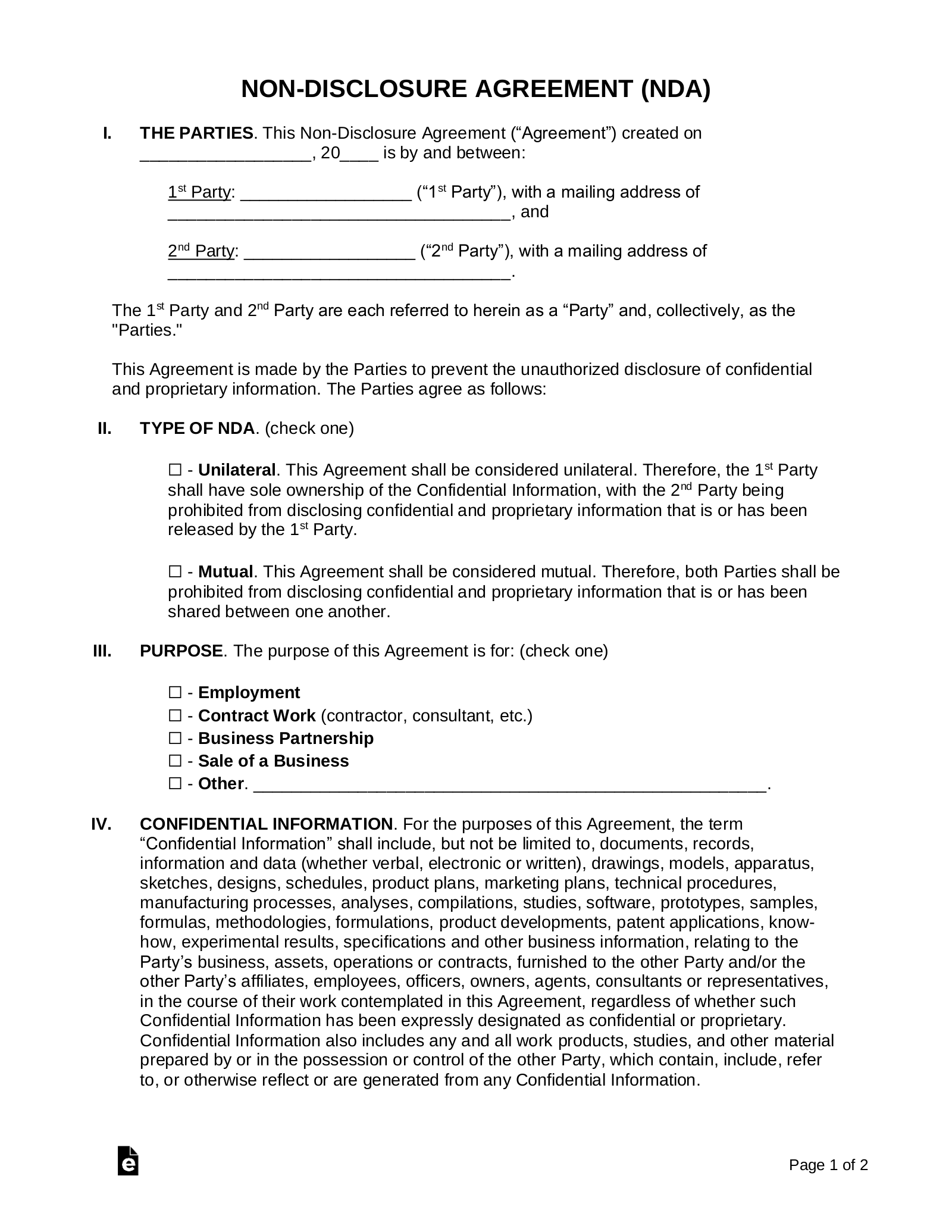Free Non Disclosure Agreement NDA Templates 21 PDF Word 