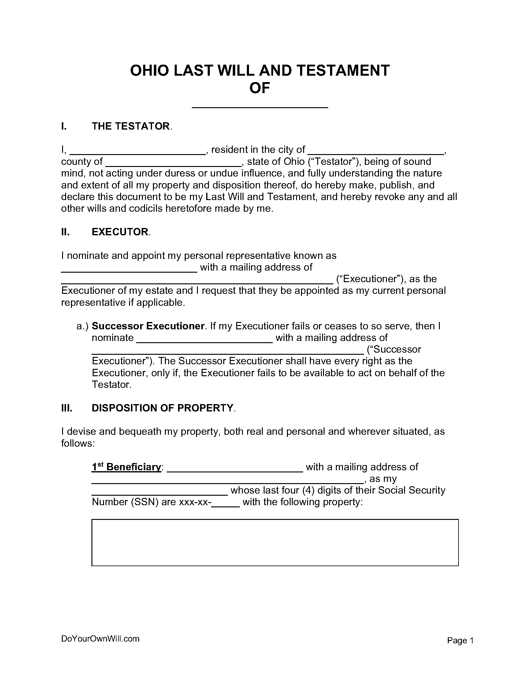 Free Last Will Short Form To Printable Florida