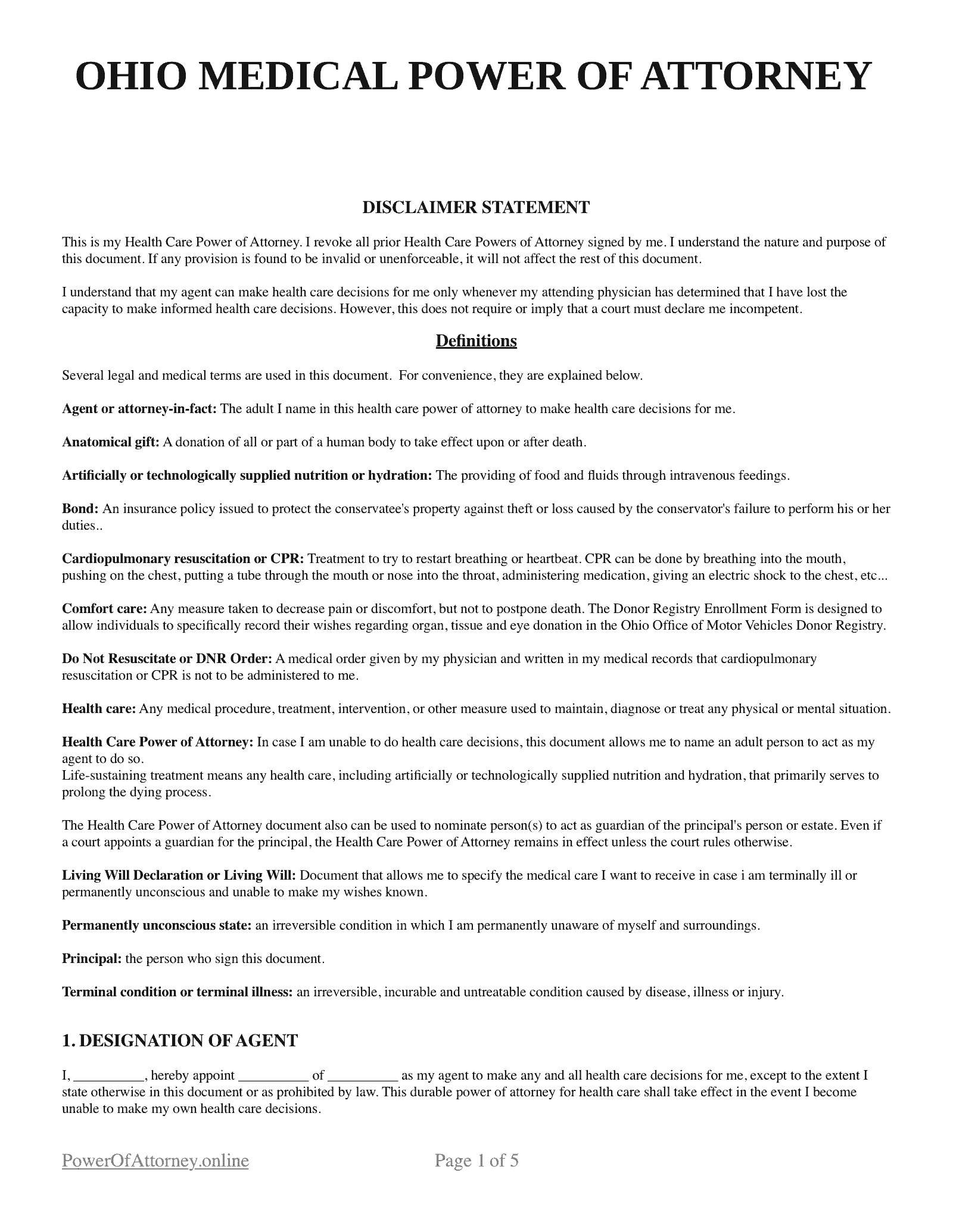 Free Ohio OH Medical Power Of Attorney Forms U0026 Templates PDF