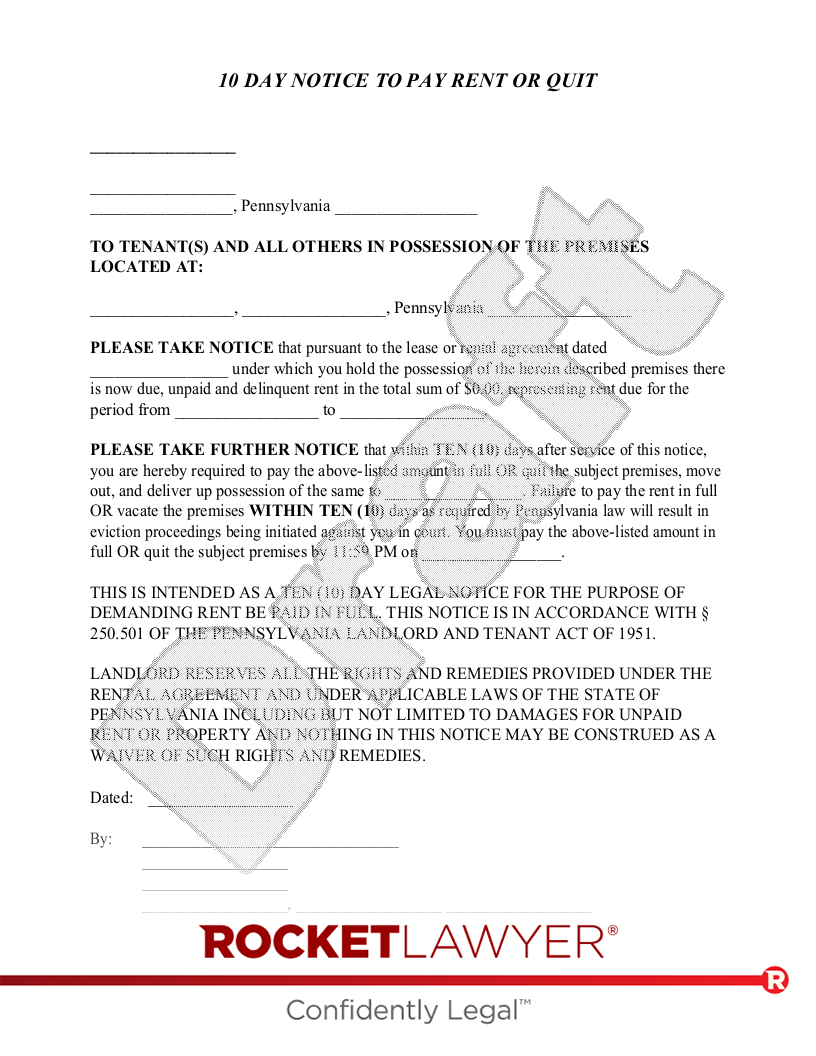 Free Pennsylvania Eviction Notice Template Rocket Lawyer