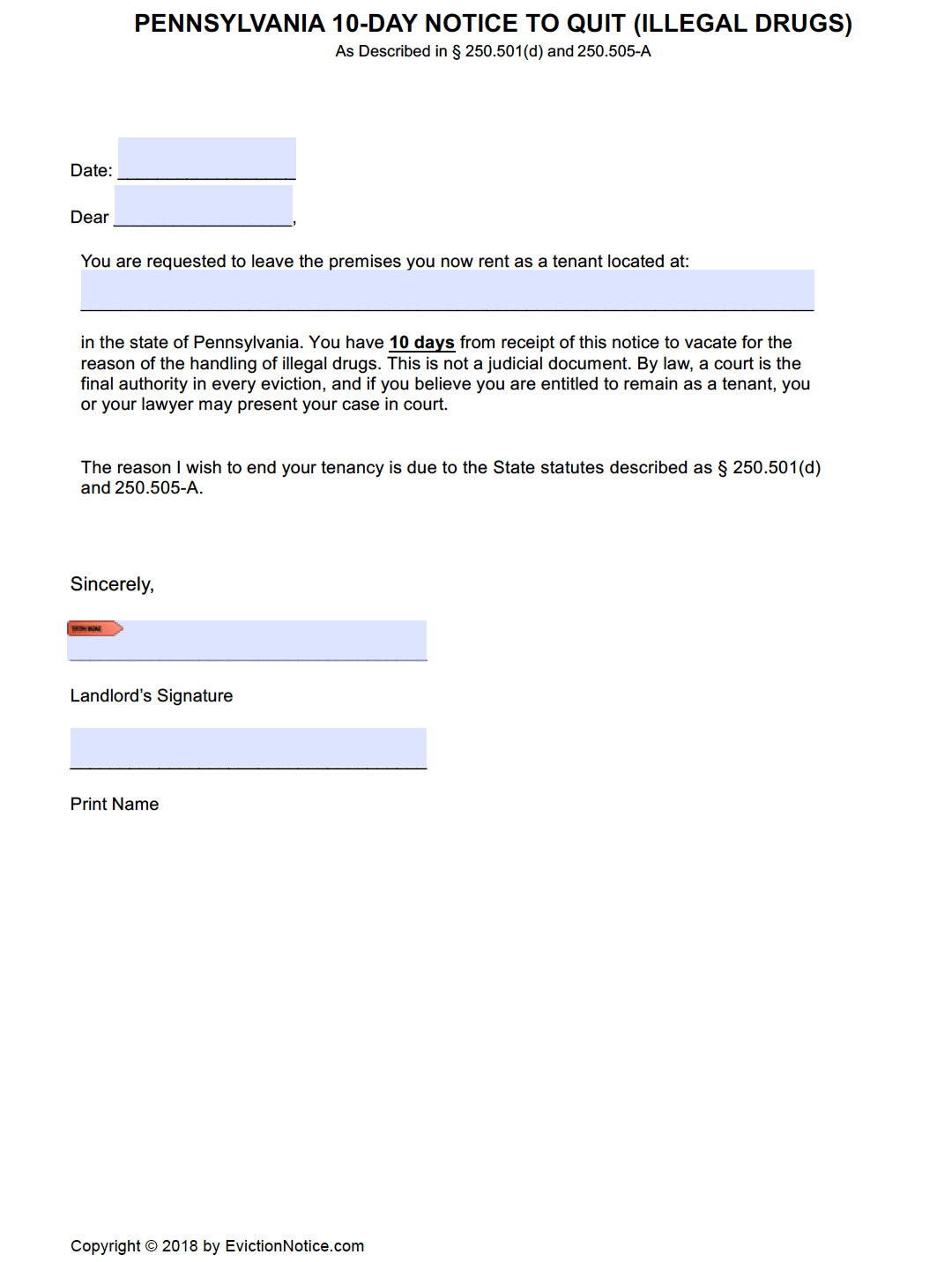 Free Printable 3 Day Notice Form For Philadelphia Pennsylvania