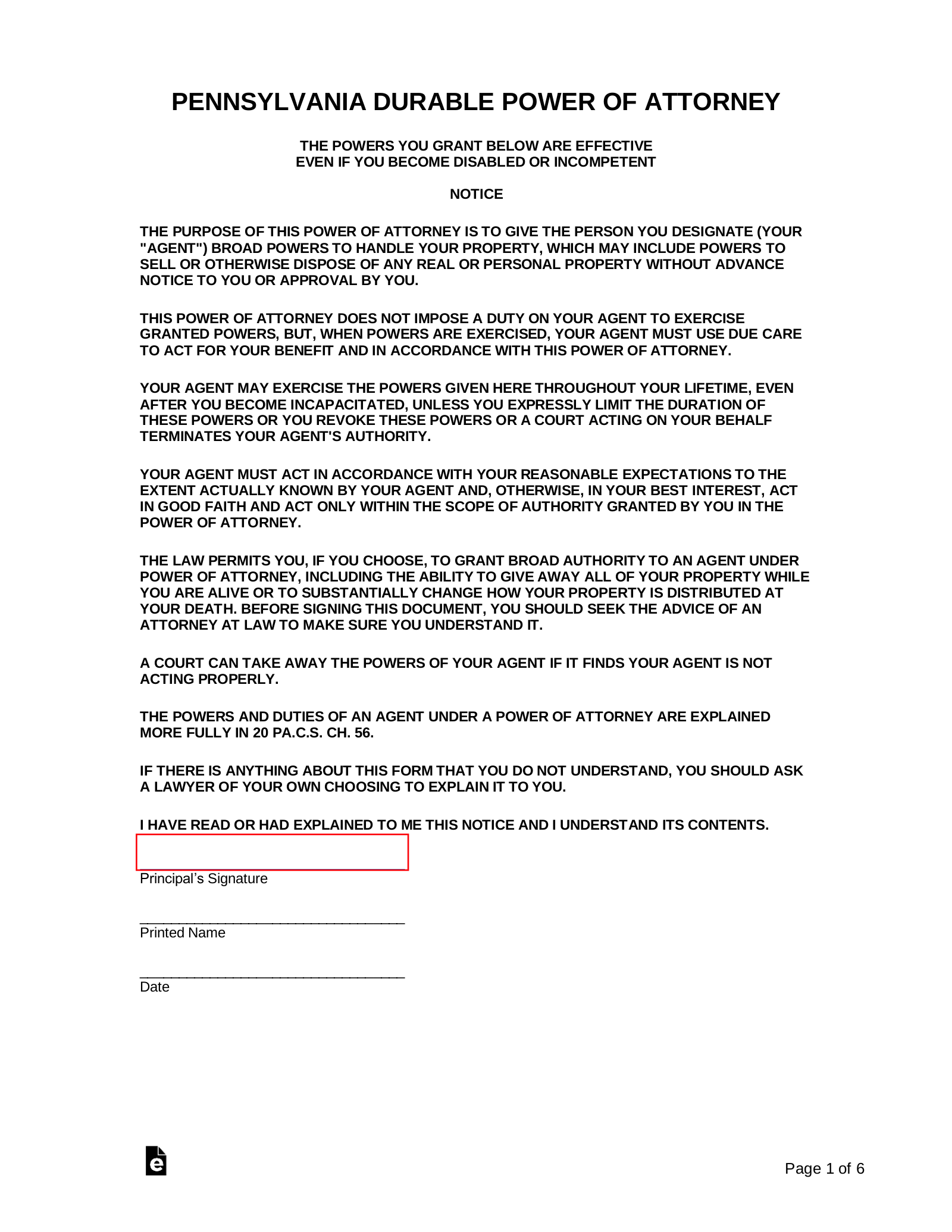 Free Pennsylvania Power Of Attorney Forms 9 Types PDF Word EForms