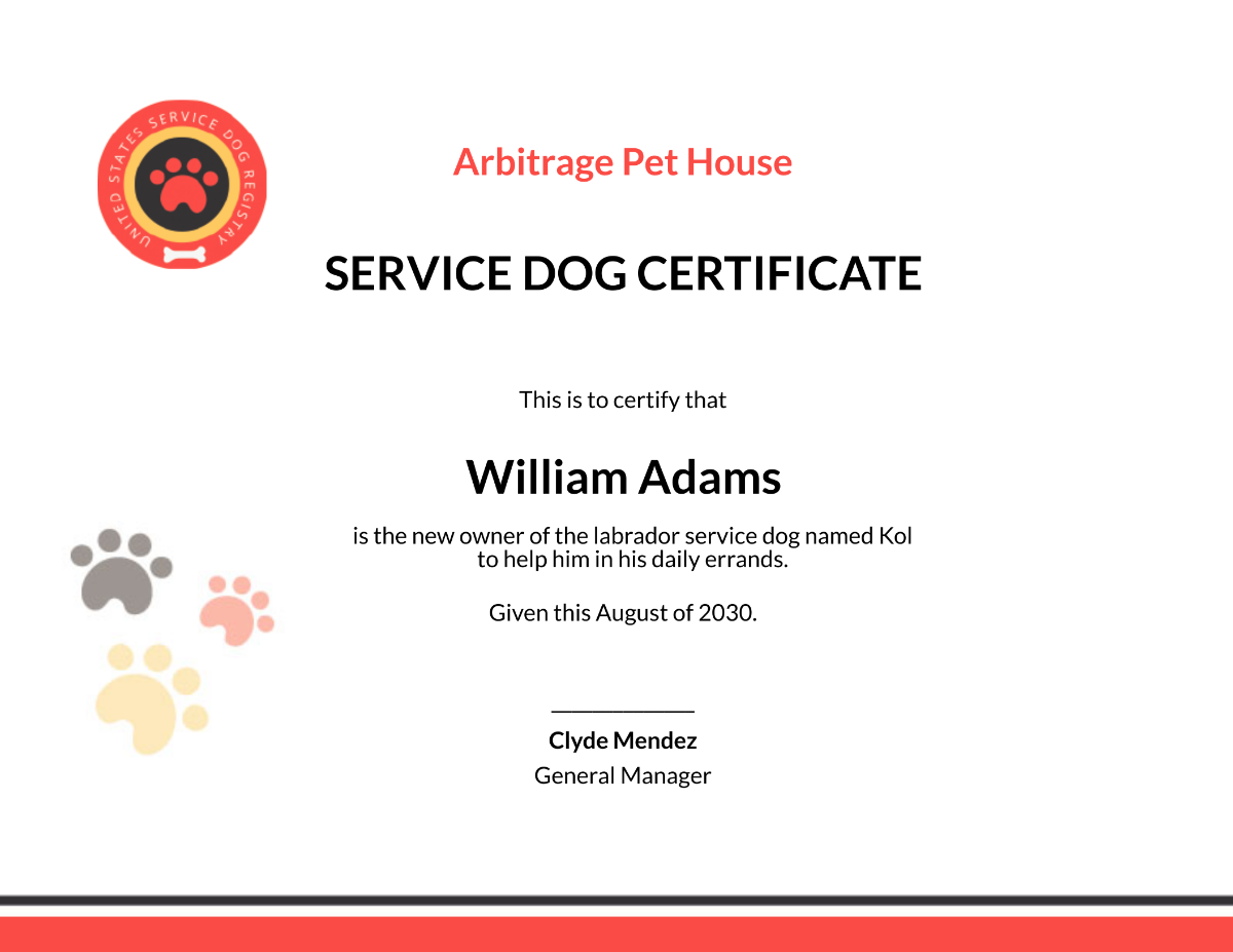 Free Printable Form For Service Animal