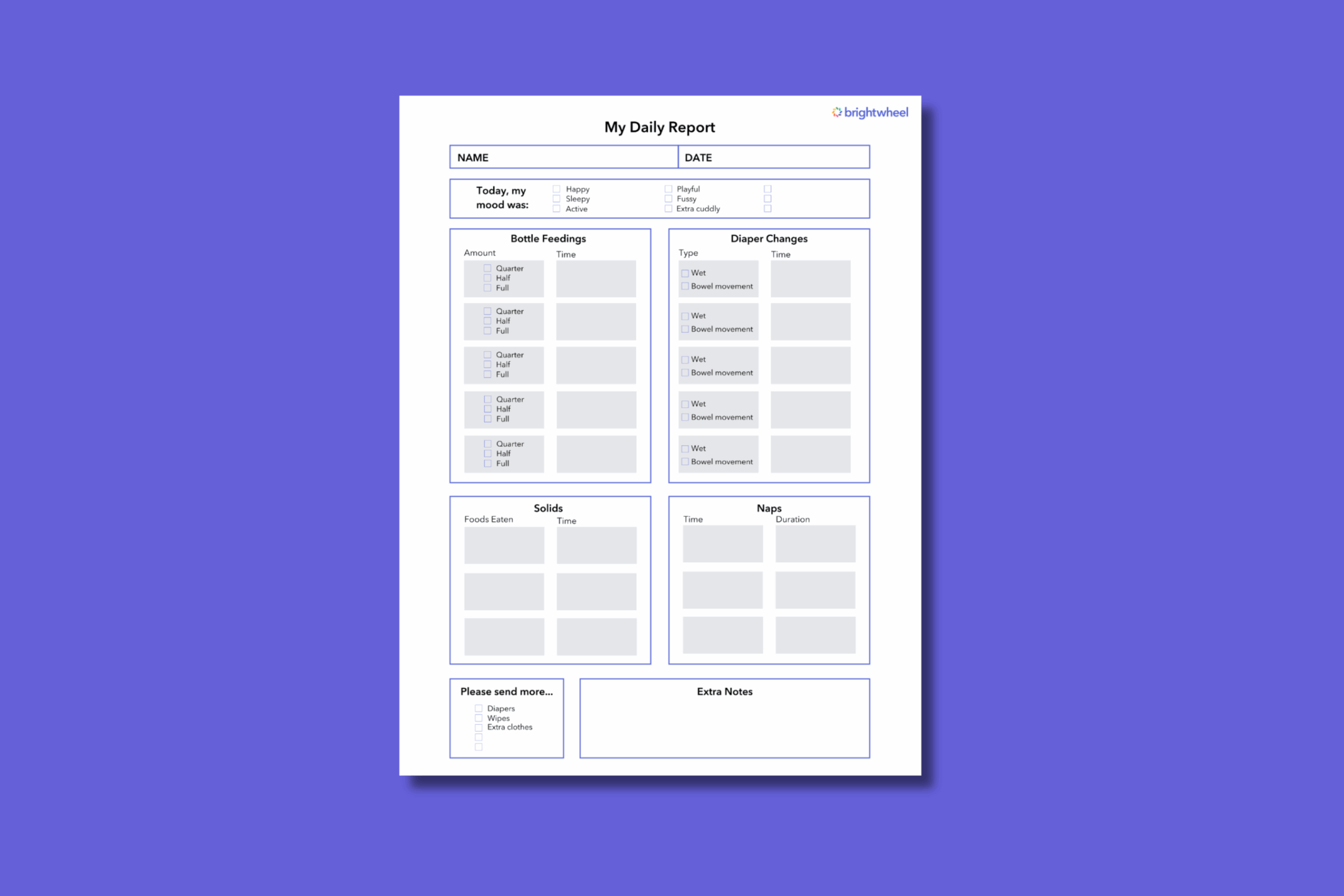Free Printable Infant Daily Sheet