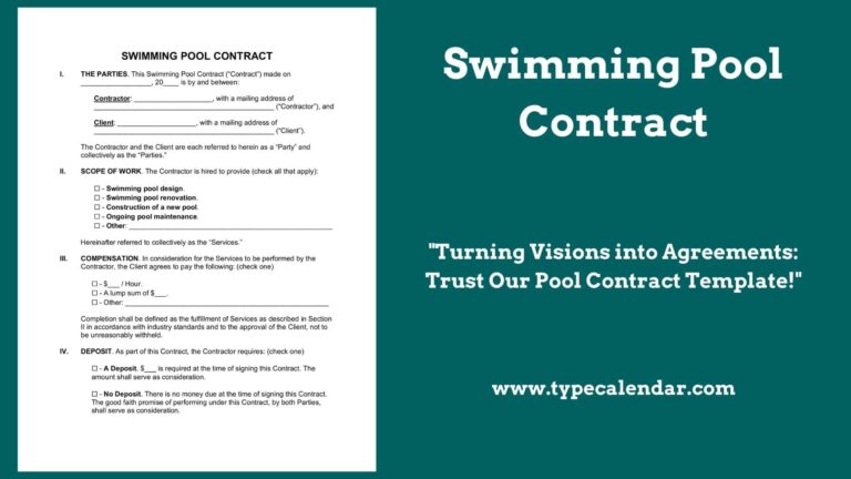 Free Printable Swimming Pool Contract Templates PDF Agreements