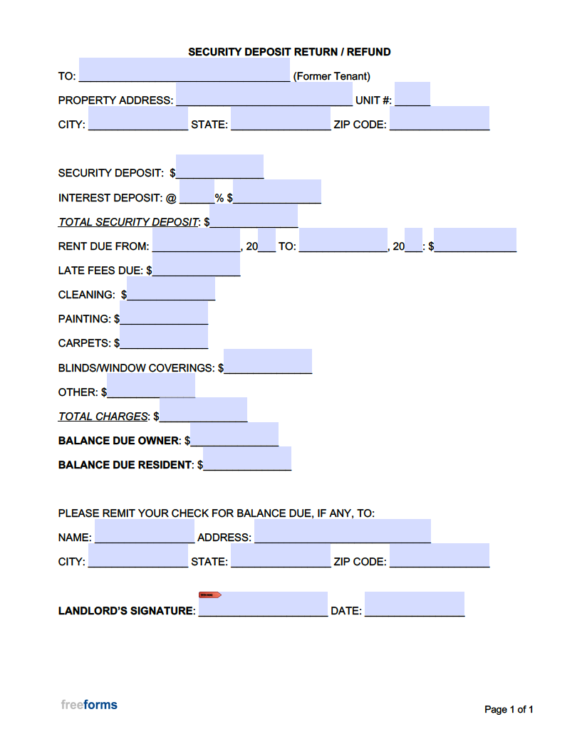 Free Security Deposit Return Refund Letter PDF Word
