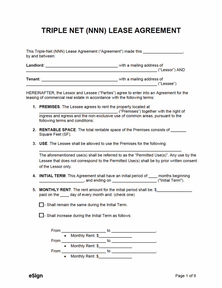 Free Triple Net Lease Agreement PDF Word