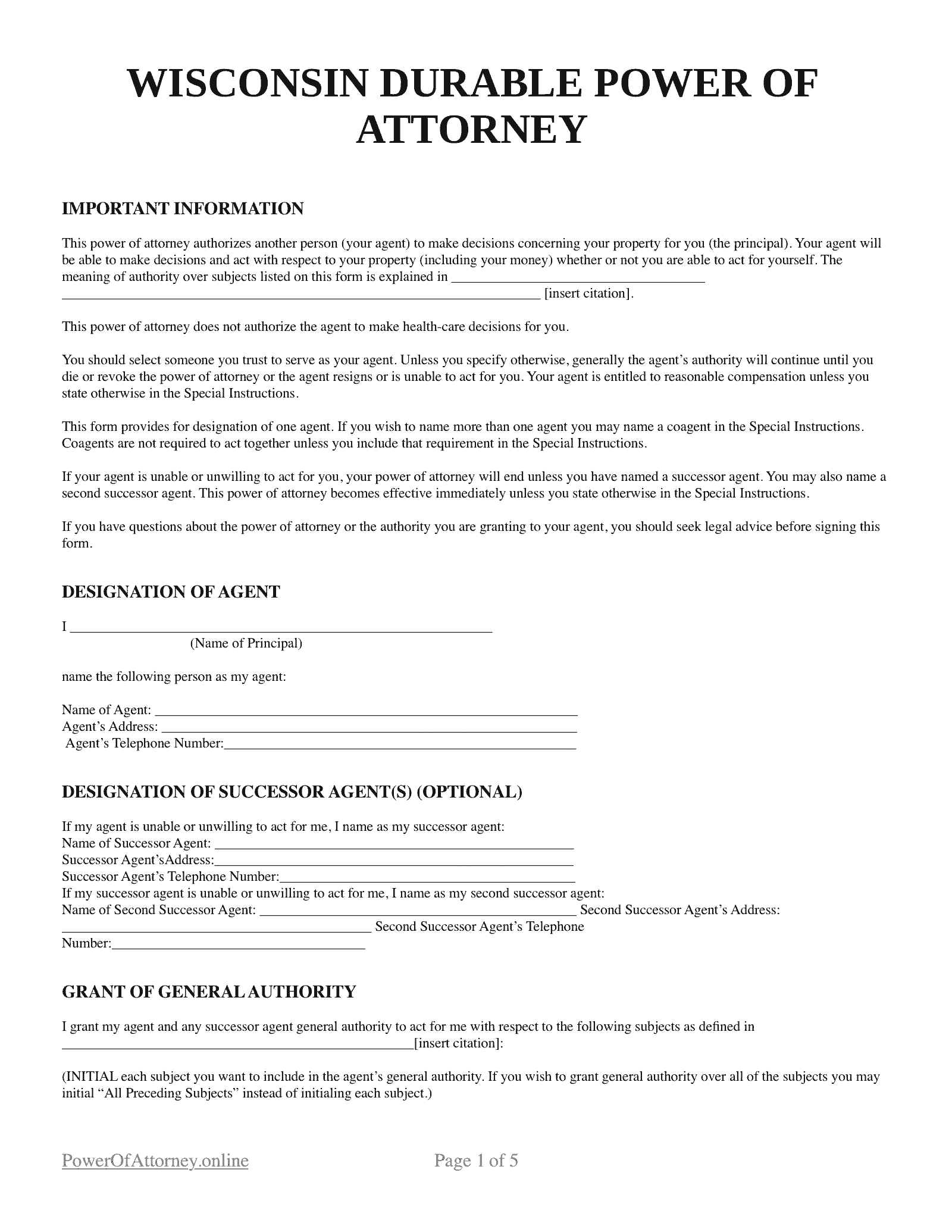 Free Printable Durable Power Of Attorney Form