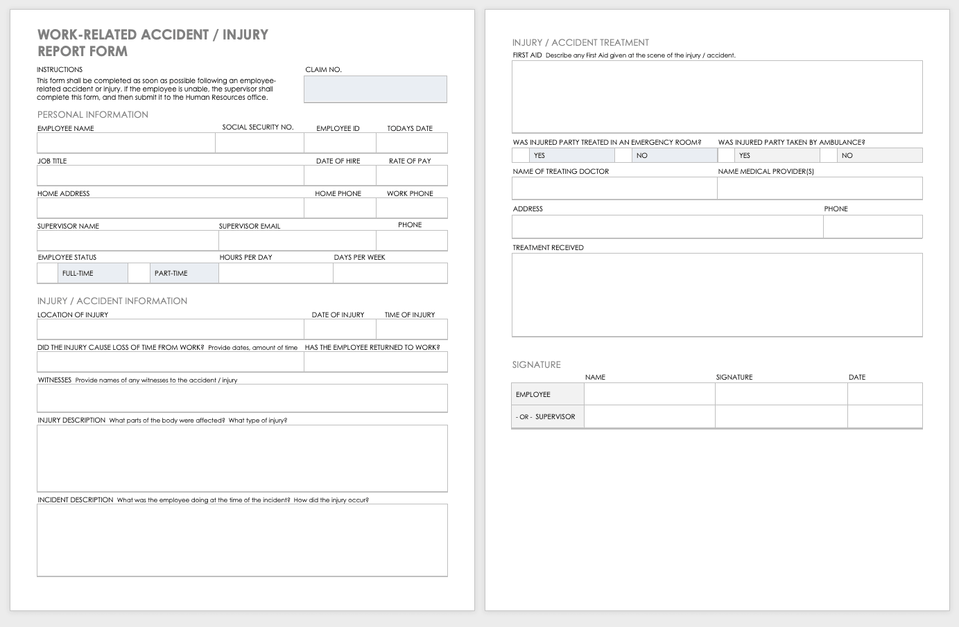Printable Vehicle Accident Report Form Template Free