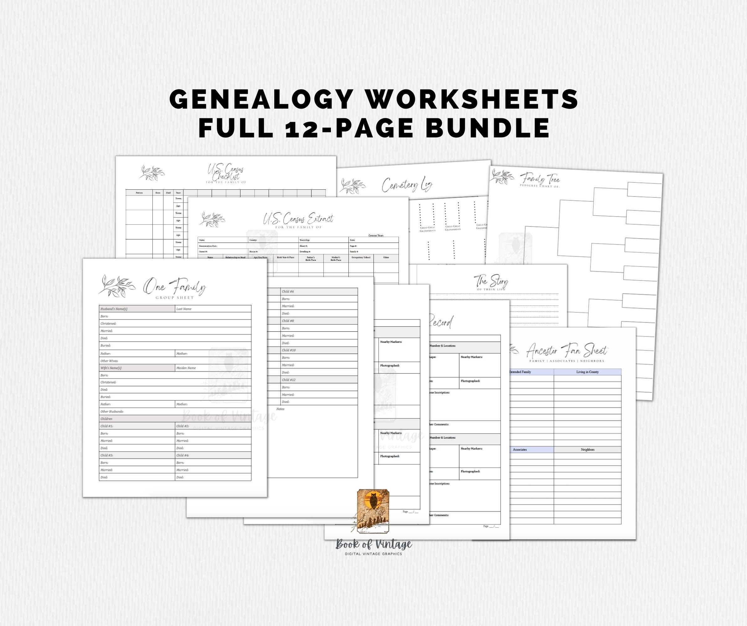 Full Bundle Set Of 12 Genealogy Forms Family Group Sheet Tracker 