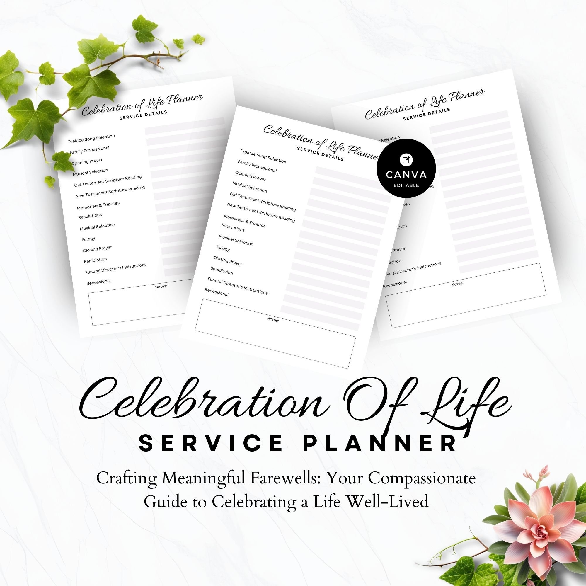 Funeral Planning Template Etsy