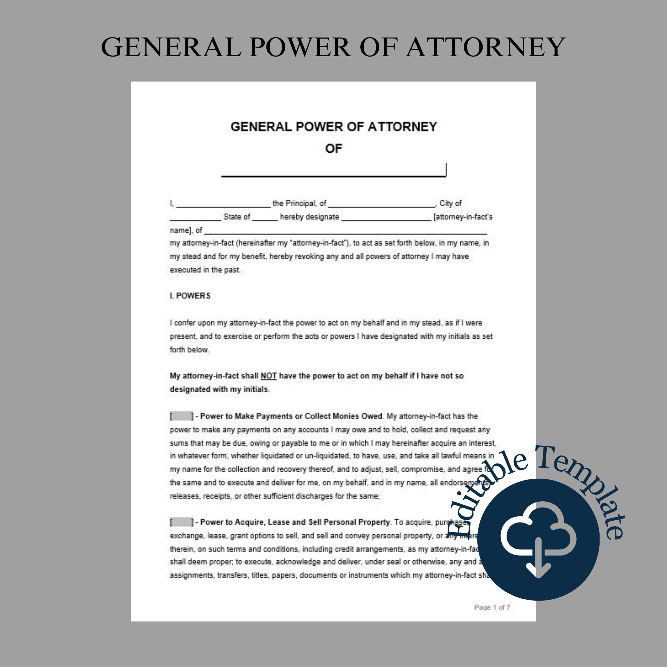 General Power Of Attorney Form Template POA Template General MS 