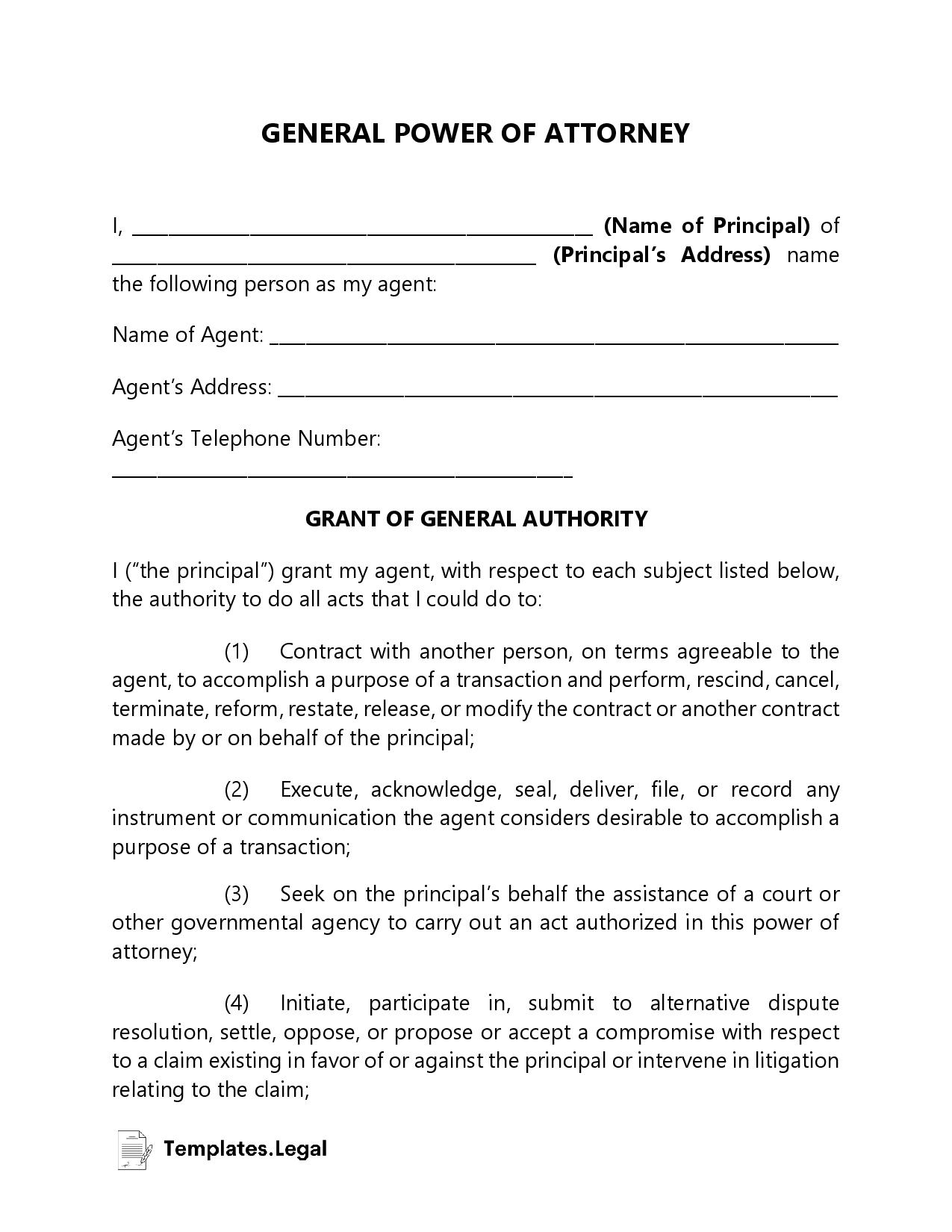 General Power Of Attorney Templates Free Word PDF ODT 