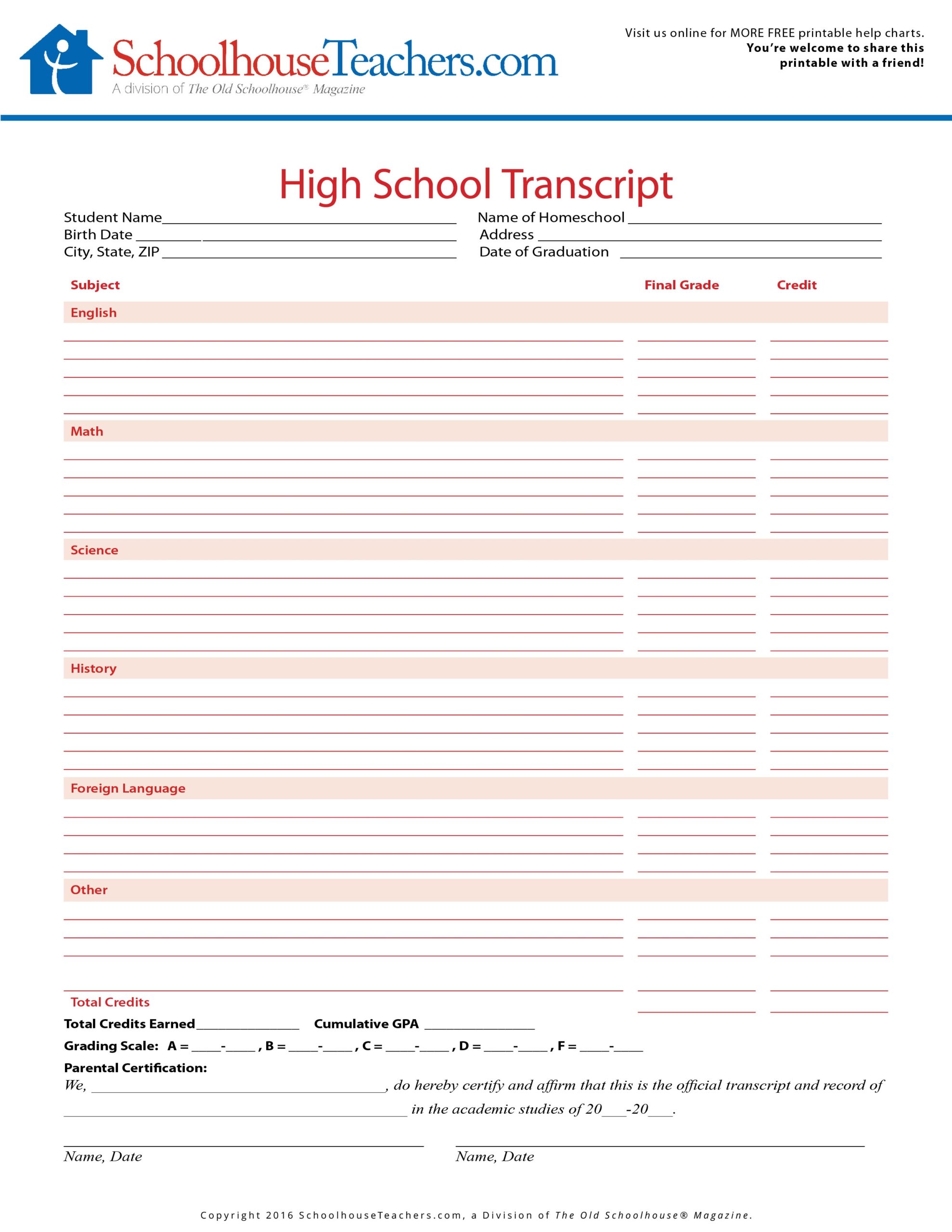 Free Printable Transcript Forms