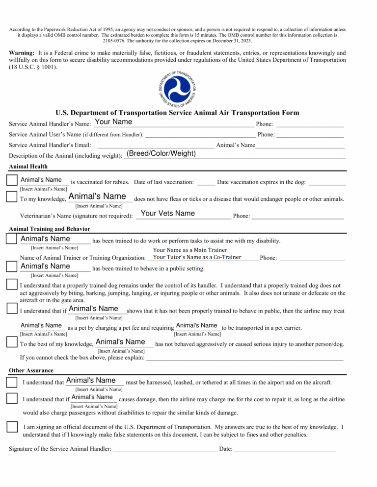 How To Fill Up DOT Service Animal Air Transportation Form To Fly 