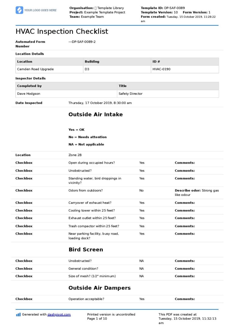 HVAC Inspection Checklist Template Better Than Excel Or PDF
