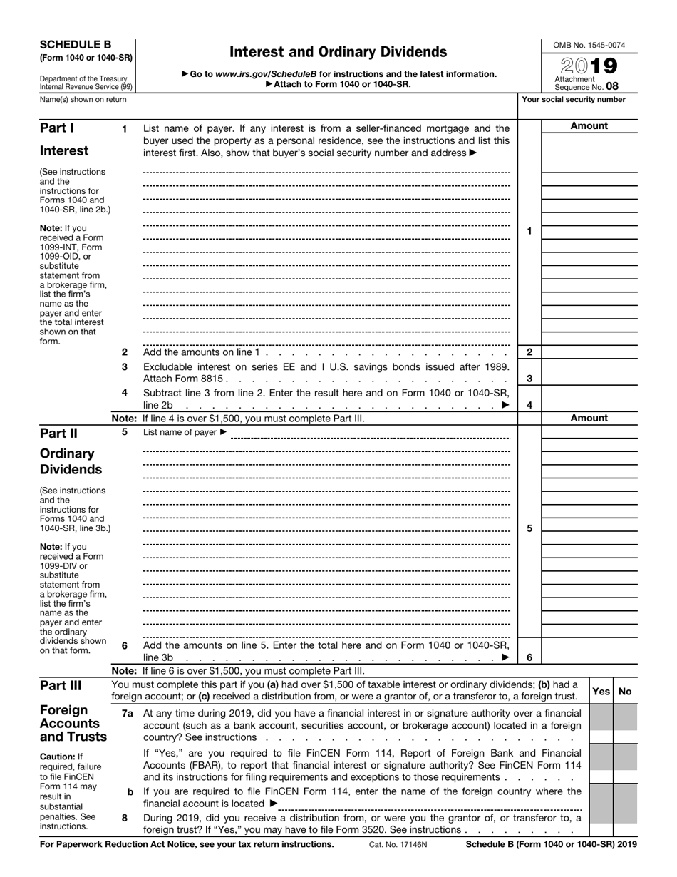 IRS Form 1040 1040 SR Schedule B 2019 Fill Out Sign Online And Download Fillable PDF Templateroller