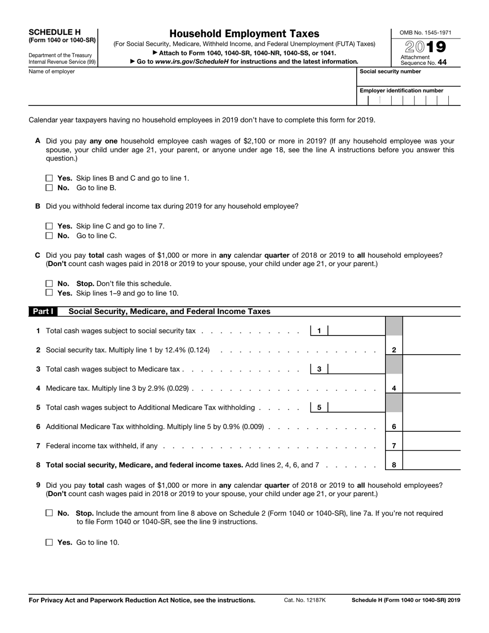 IRS Form 1040 1040 SR Schedule H 2019 Fill Out Sign Online And Download Fillable PDF Templateroller