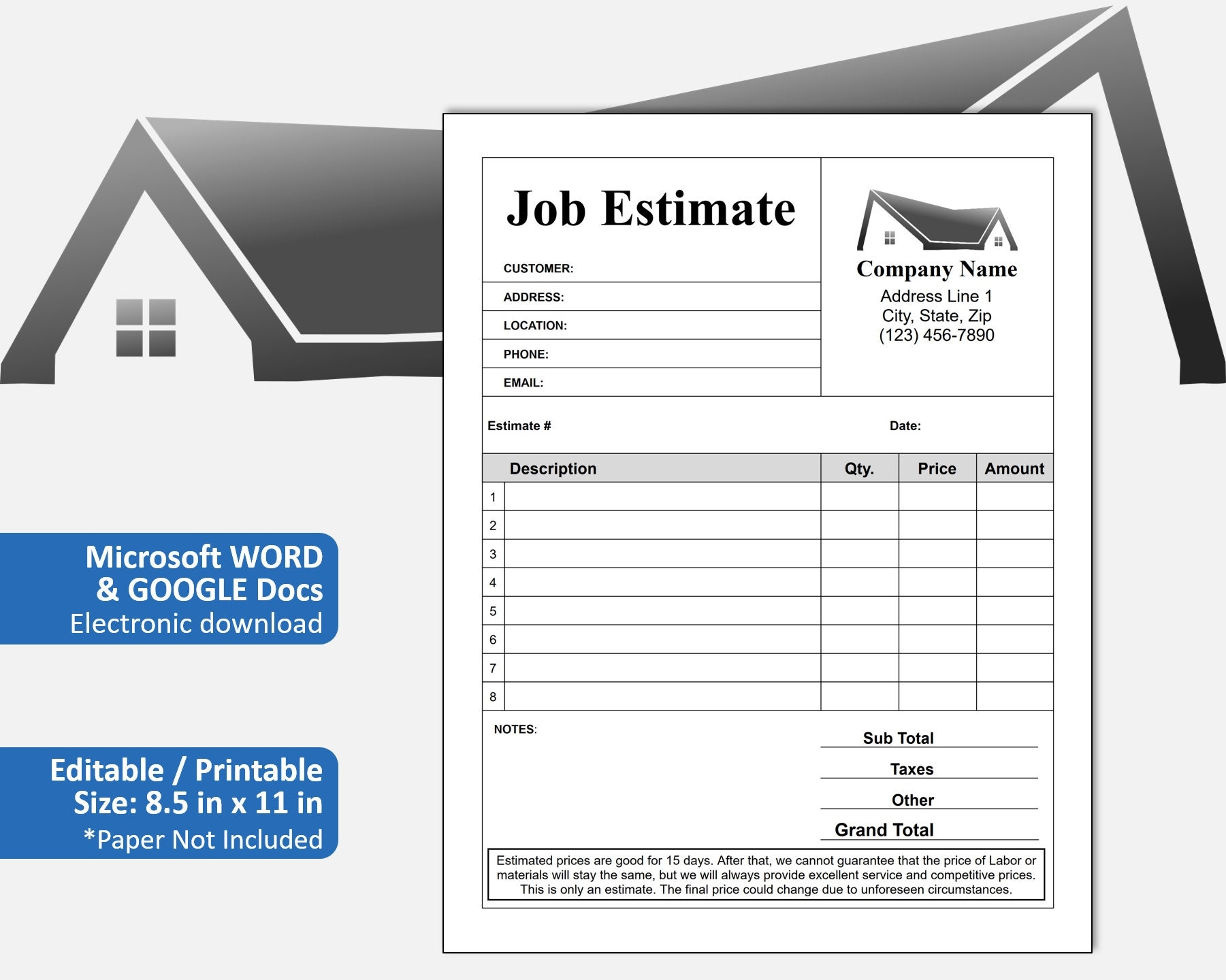 Free Printable Estimate Forms For Contractors